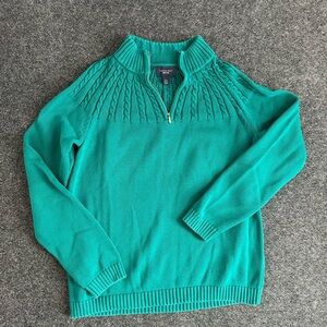 Teal Turquoise Quarter-Zip Sweater Cable Knit Preppy Western 100% Cotton